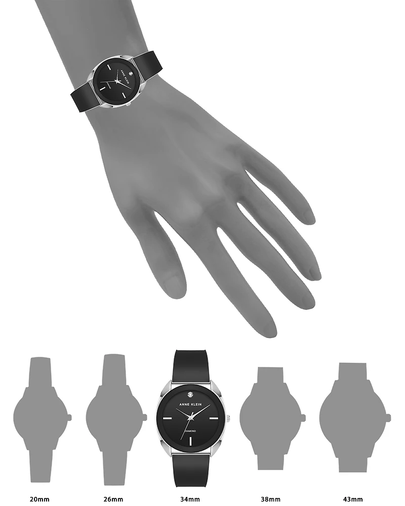 Montre Anne Klein AK-4041BKSV avec Diamant à 12h - 34mm | Doucet Latendresse