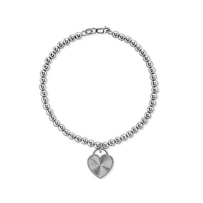 Sterling Silver Heart Pendant Bead Bracelet - 7.5
