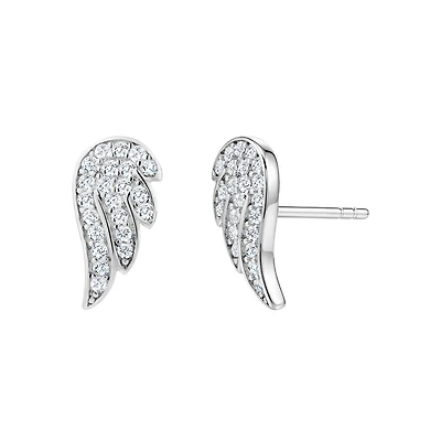 Boucles d'Oreilles Fixes en Ailes d'Ange en Argent Sterling .925 avec Zircons Cubiques. Color: argent | Doucet Latendresse