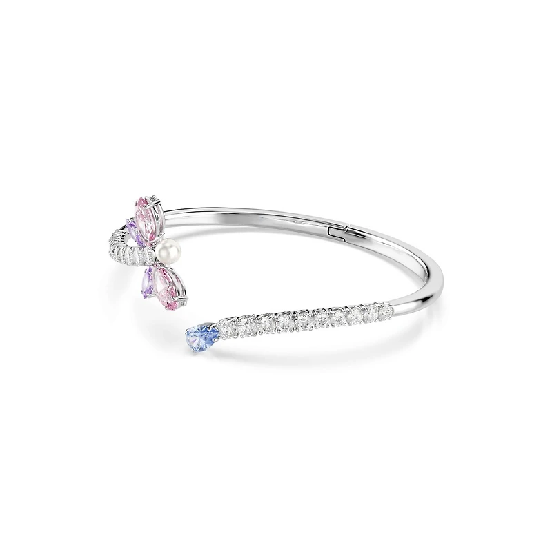 Bracelet Rigide Ouvert avec Libellule avec Cristaux Swarovski - 16.7cm. Color: blanc | Doucet Latendresse