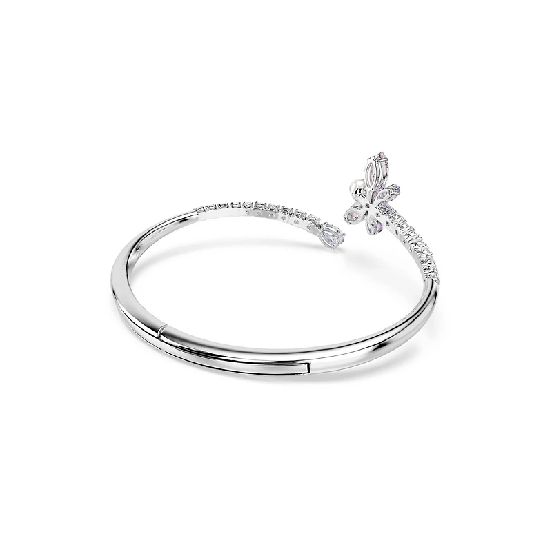 Bracelet Rigide Ouvert avec Libellule avec Cristaux Swarovski - 16.7cm. Color: blanc | Doucet Latendresse