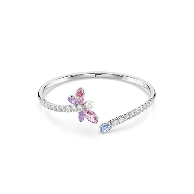 Open Bangle Bracelet with Dragonfly and Swarovski Crystals - 16.7cm. Color: white | Doucet Latendresse
