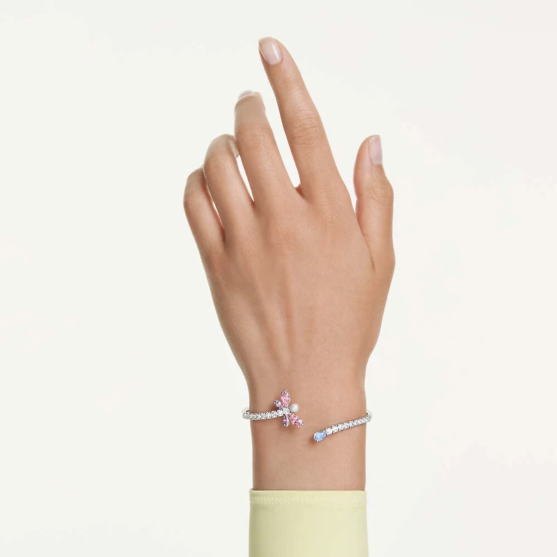 Bracelet Rigide Ouvert avec Libellule avec Cristaux Swarovski - 16.7cm. Color: blanc | Doucet Latendresse