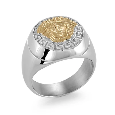 ITALIAN STAINLESS STEEL AND MEDUSA MENS RING-AVAILABLE SIZE 6-7-8-9-10-11-12-13. Color: silver | Doucet Latendresse