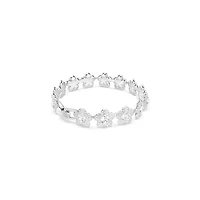 Bracelet en Métal Rhodié avec Fleurs Serties de Cristaux Swarovski - 20.7cm. Color: blanc | Doucet Latendresse