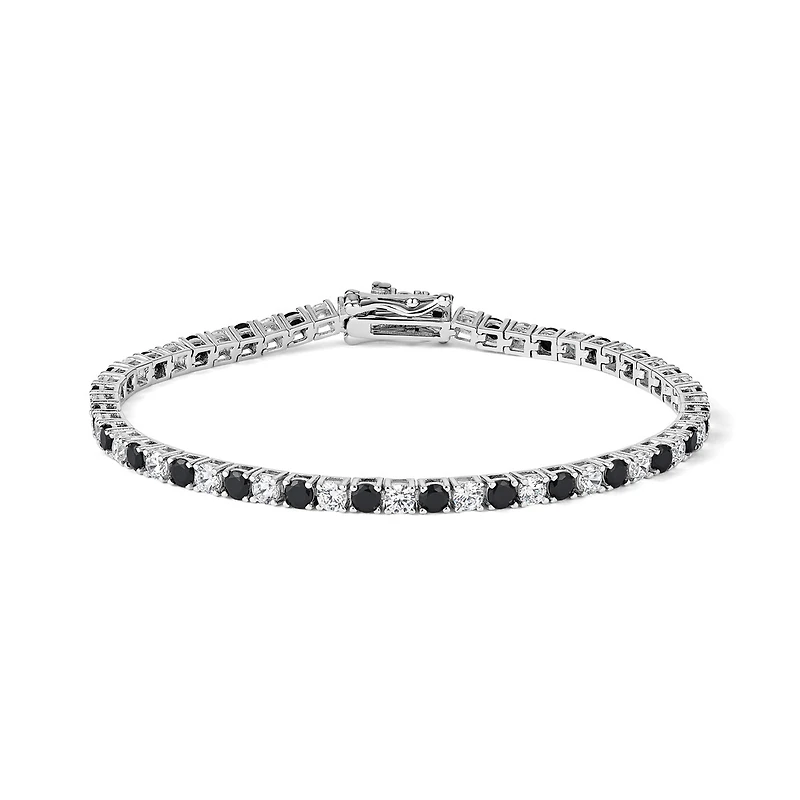 Bracelet Tennis en Argent Sterling Serti de Zircons Cubiques Noirs et Blancs - 3mm. Color: blanc | Doucet Latendresse