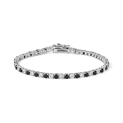 Bracelet Tennis en Argent Sterling Serti de Zircons Cubiques Noirs et Blancs - 3mm. Color: blanc | Doucet Latendresse