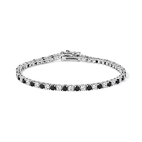 Bracelet Tennis en Argent Sterling Serti de Zircons Cubiques Noirs et Blancs - 3mm. Color: blanc | Doucet Latendresse