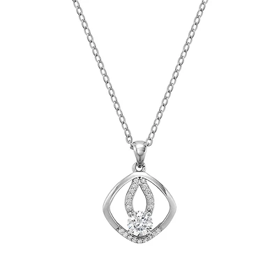 Sterling Silver Chain with Diamond-Shaped Pendant Set with Cubic Zirconia. Color: white | Doucet Latendresse