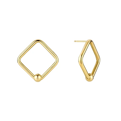 Boucles d'Oreilles de Forme Losange en Argent Plaqué Or - 30mm x 30mm. Color: jaune | Doucet Latendresse