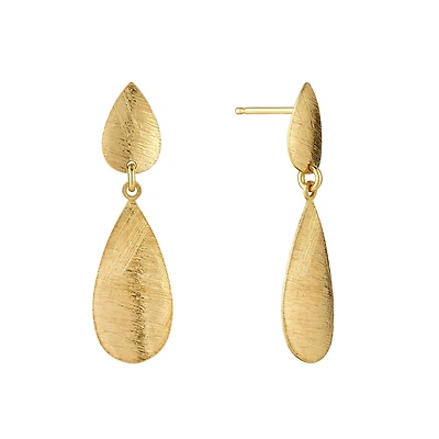 Gold-Plated Silver Double Teardrop Earrings - 35mm x 9mm. Color: yellow | Doucet Latendresse