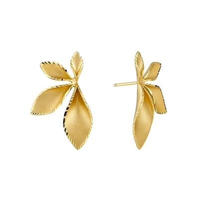 Boucles d'Oreilles à 4 Feuilles en Argent Plaqué Or - 35mm x 21mm. Color: jaune | Doucet Latendresse