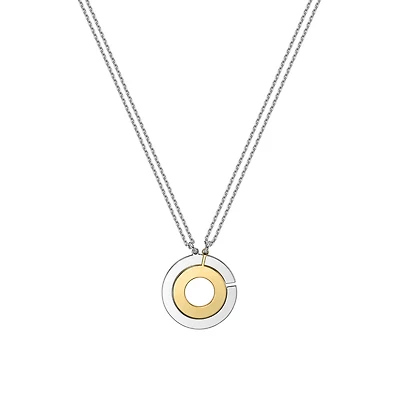 Adjustable Necklace with Two-Tone Gold-Plated Silver Circular Pendant - 16