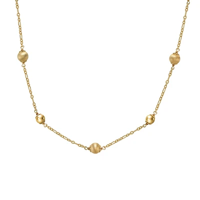Gold-Plated Silver Pearl Bead Necklace - 17