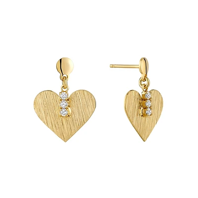 Gold-Plated Silver Heart Earrings Set with Cubic Zirconia - 22mm x 16mm. Color: yellow | Doucet Latendresse