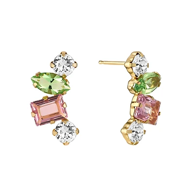 Gold-Plated Silver Earrings with Multicolored Stones - 23mm x 15mm. Color: yellow | Doucet Latendresse