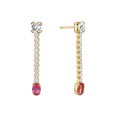 Gold-Plated Silver Dangle Earrings with Cubic Zirconia - 35mm x 5mm. Color: yellow | Doucet Latendresse