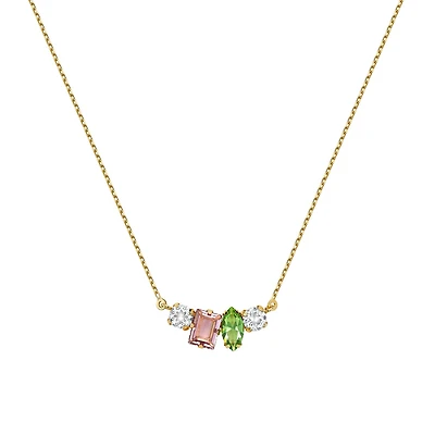 Gold-Plated Silver Necklace with Multi-Stone Pendant - 16