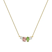 Gold-Plated Silver Necklace with Multi-Stone Pendant - 16