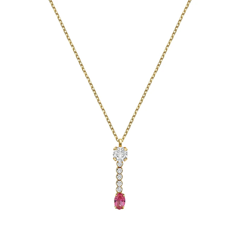 Gold-Plated Silver Necklace with Red Cubic Zirconia Pendant - 16