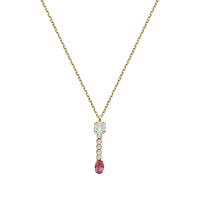 Gold-Plated Silver Necklace with Red Cubic Zirconia Pendant - 16