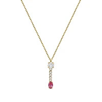 Gold-Plated Silver Necklace with Red Cubic Zirconia Pendant - 16
