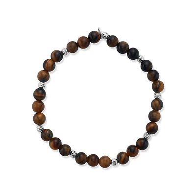 Bracelet with 7mm Tiger's Eye and Rhodium-Plated Silver Beads. Color: white | Doucet Latendresse
