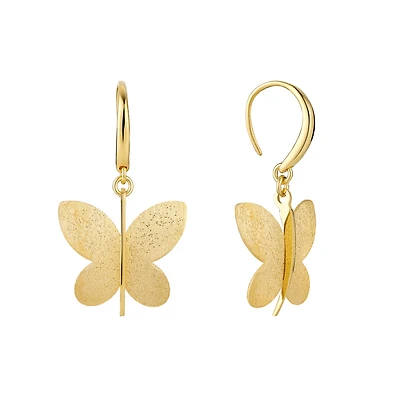 Gold-Plated Silver Sparkling Butterfly Earrings - 40mm x 21mm. Color: yellow | Doucet Latendresse