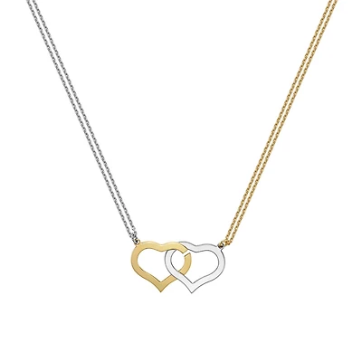 Gold- and Rhodium-Plated Silver Double Heart Necklace - 16