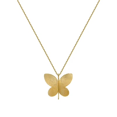 Gold-Plated Silver Necklace with Sparkling Butterfly Pendant - 16