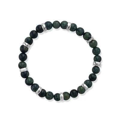 7mm Gray Rhyolite Bead Bracelet with Rhodium-Plated Silver Links. Color: white | Doucet Latendresse