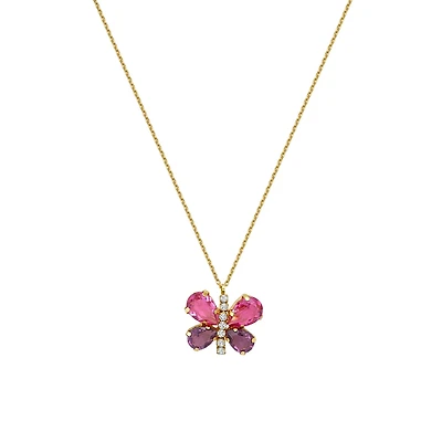 Gold-Plated Silver Necklace with a Butterfly Pendant Set with Cubic Zirconia - 16