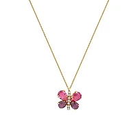 Gold-Plated Silver Necklace with a Butterfly Pendant Set with Cubic Zirconia - 16