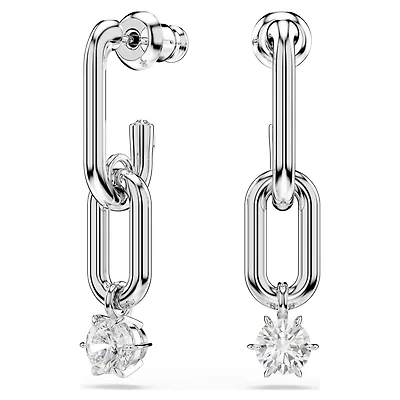 Constella Earrings in Rhodium-Plated Metal with Cubic Zirconia - 3.2 x 0.7 cm. Color: white | Doucet Latendresse