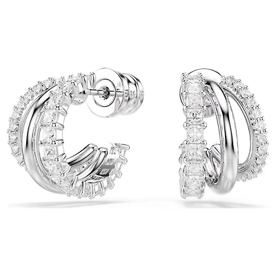 Hyperbola Earrings in Rhodium-Plated Metal with Swarovski Crystals - 1.3 x 0.9 cm. Color: white | Doucet Latendresse