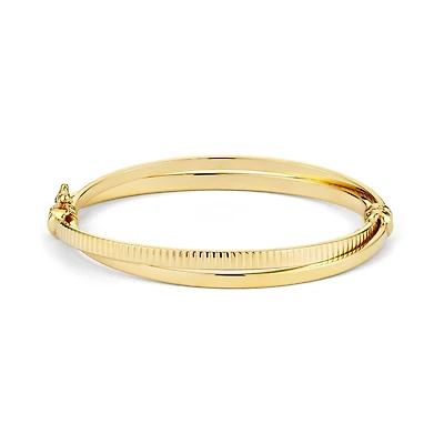 Double 10K Gold Bracelet with Polished Stripes - 50mm x 60mm. Color: yellow | Doucet Latendresse