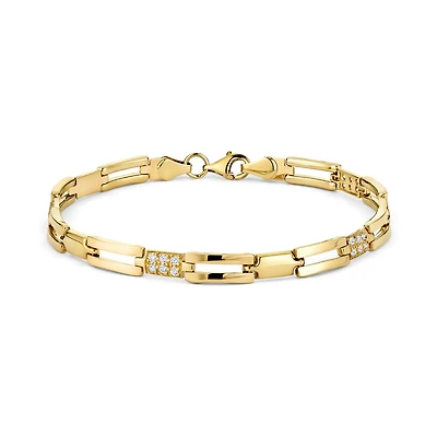 10K Gold Link Bracelet Set with Cubic Zirconia. Color: yellow | Doucet Latendresse
