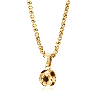 Collier avec Pendentif Ballon de Soccer Noir et Or en Acier Inoxydable - 22
