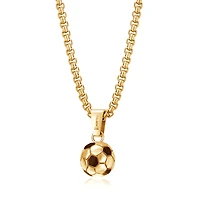 Collier avec Pendentif Ballon de Soccer Noir et Or en Acier Inoxydable - 22