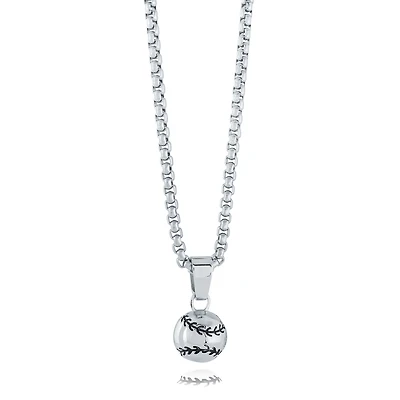 Collier avec Pendentif Balle de Baseball Noir et Blanc en Acier Inoxydable - 22