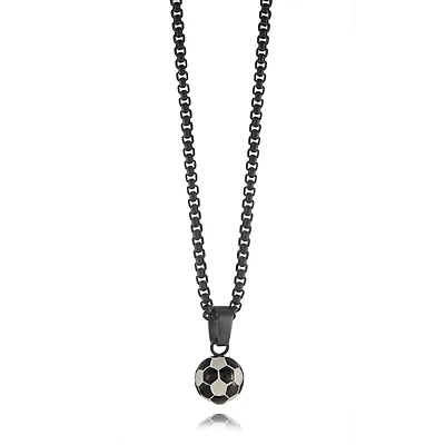 Collier avec Pendentif Ballon de Soccer Noir et Blanc en Acier Inoxydable - 22