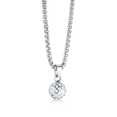 Collier avec Pendentif Balle de Golf Blanc Emaillé en Acier Inoxydable - 22
