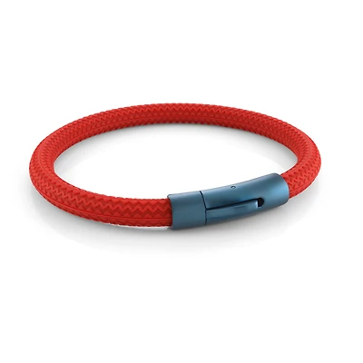 Bracelet Rouge en Caoutchouc avec Fermoir Mat Bleu en Acier Inoxydable - 8