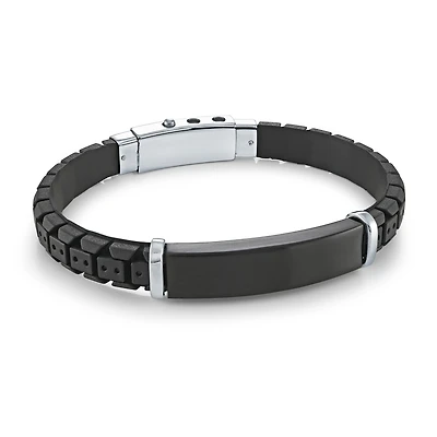 Bracelet Noir Ajustable en Caoutchouc avec Plaque ID en Acier Inoxydable - 8