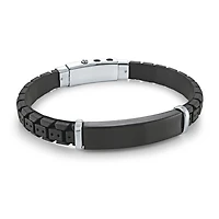 Bracelet Noir Ajustable en Caoutchouc avec Plaque ID en Acier Inoxydable - 8