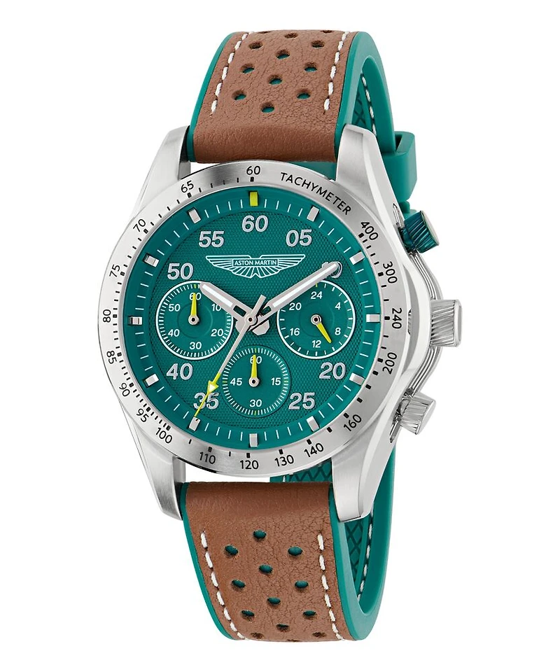 Aston Martin MTRS1F501 Stainless Steel Watch with Leather Strap and Luminous Hands - 42mm | Doucet Latendresse