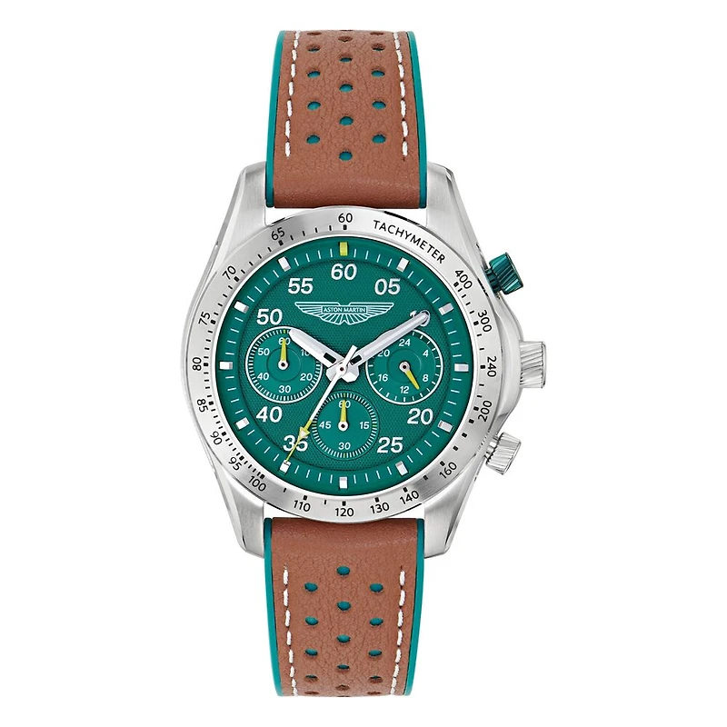 Aston Martin MTRS1F501 Stainless Steel Watch with Leather Strap and Luminous Hands - 42mm | Doucet Latendresse