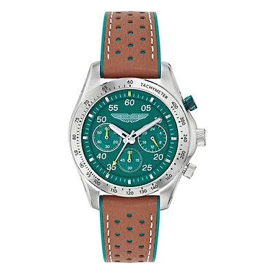 Aston Martin MTRS1F501 Stainless Steel Watch with Leather Strap and Luminous Hands - 42mm | Doucet Latendresse