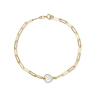 Bracelet avec Mailles Entrelacées et Coeur Nacre en Or 10K - 7.5