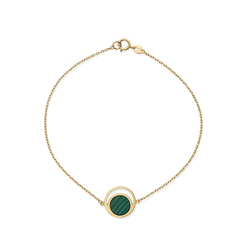 Bracelet avec Mailles et Malachite Ronde en Or 10k - 7.5